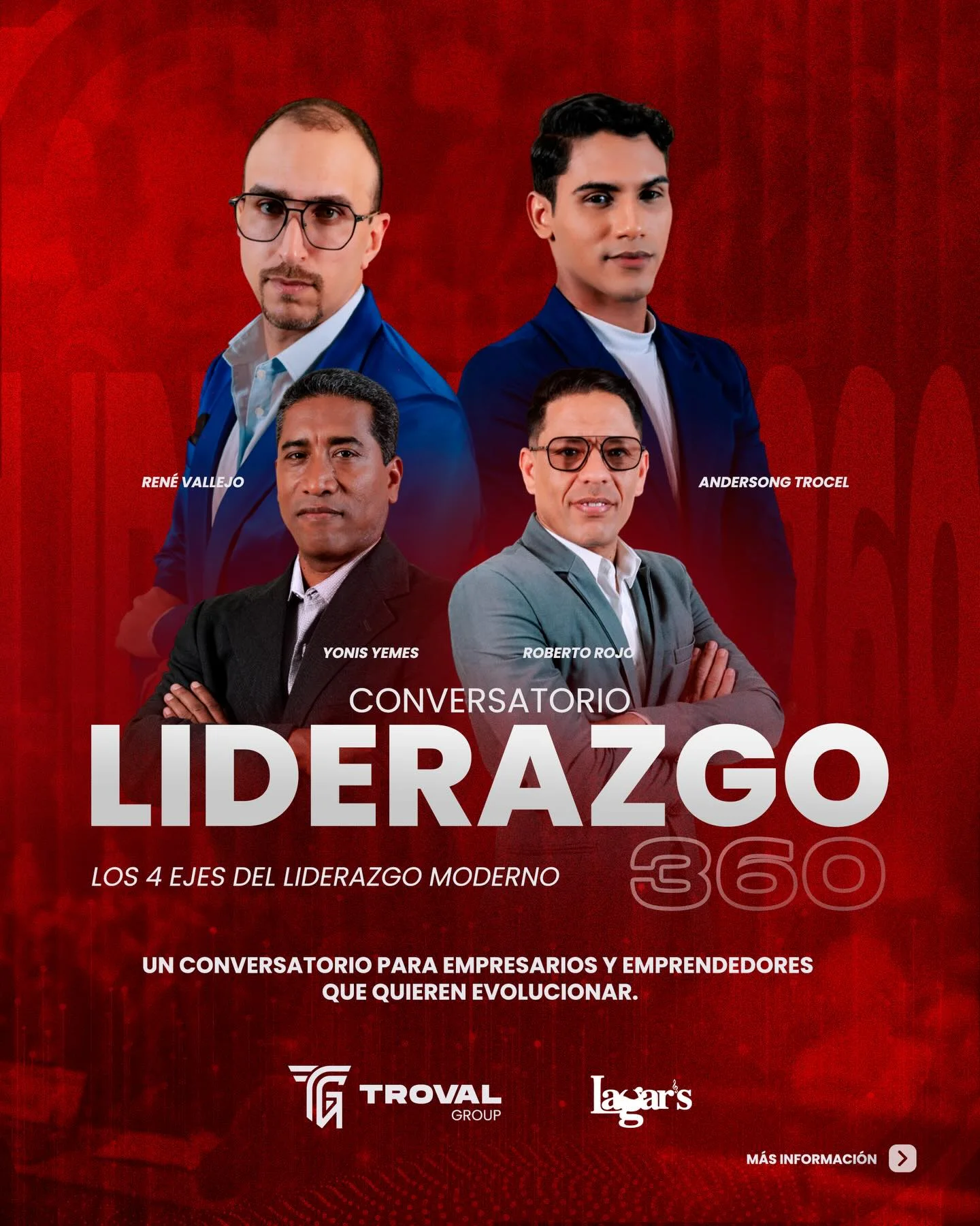 Flyer Conversatorio Liderazgo 360 — Andersong Trocel y panel de invitados